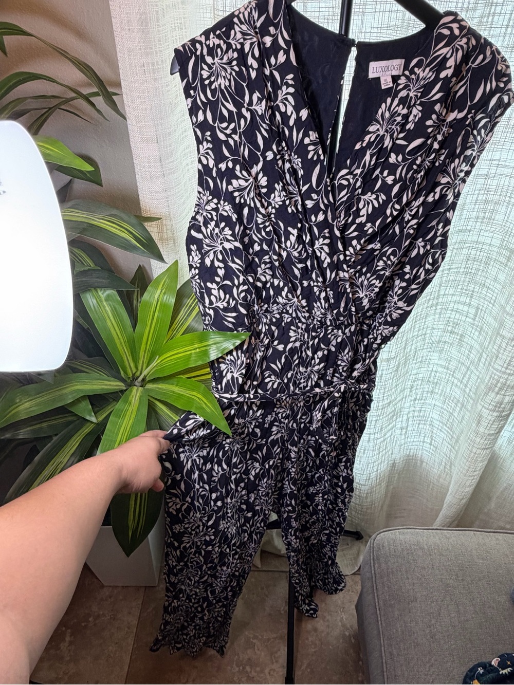 Luxology Navy and White Floral Jumpsuit